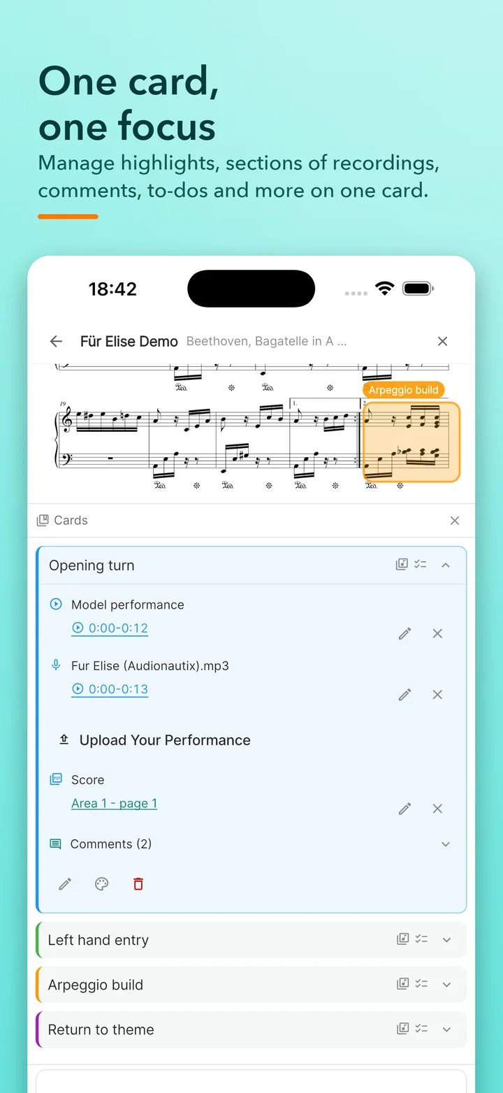 A Match Play card managing highlights, sections of recordings, comments and to-dos